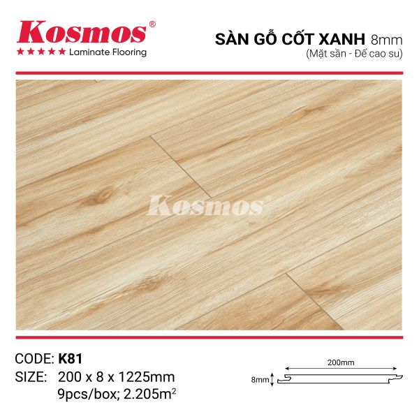Bề mặt sần của sàn gỗ Kosmos K81 8mm chống trầy xước và dễ vệ sinh