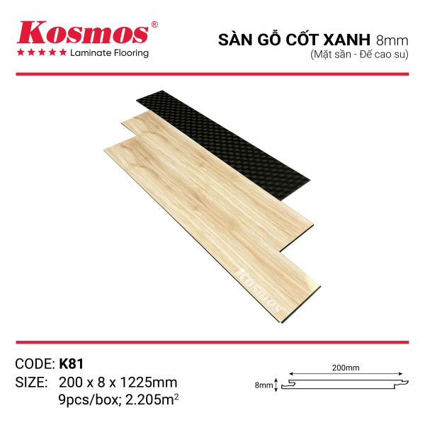 Đế cao su của sàn gỗ Kosmos K81 8mm giảm ồn và chống ẩm hiệu quả