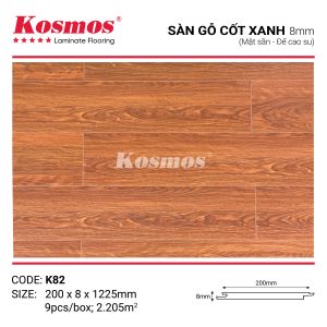 Bề mặt sần của sàn gỗ Kosmos K82 8mm chống trầy xước và dễ lau chùi
