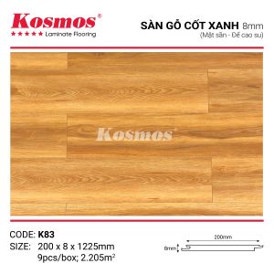 Bề mặt sần của sàn gỗ Kosmos K83 8mm chống trầy xước và dễ vệ sinh