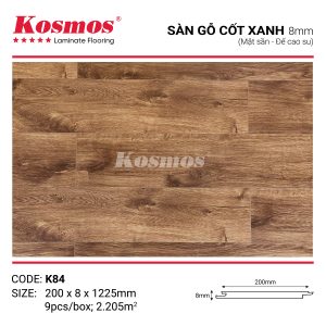 Bề mặt sần của sàn gỗ Kosmos K84 8mm chống trầy xước và dễ lau chùi