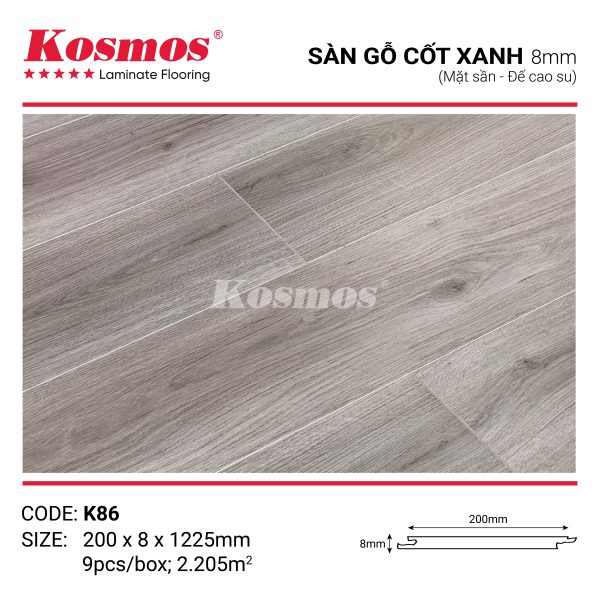 Đế cao su của sàn gỗ Kosmos K86 cách âm và chống ẩm tốt