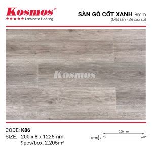 Bề mặt sần của sàn gỗ Kosmos K86 chống trầy xước và dễ lau chùi
