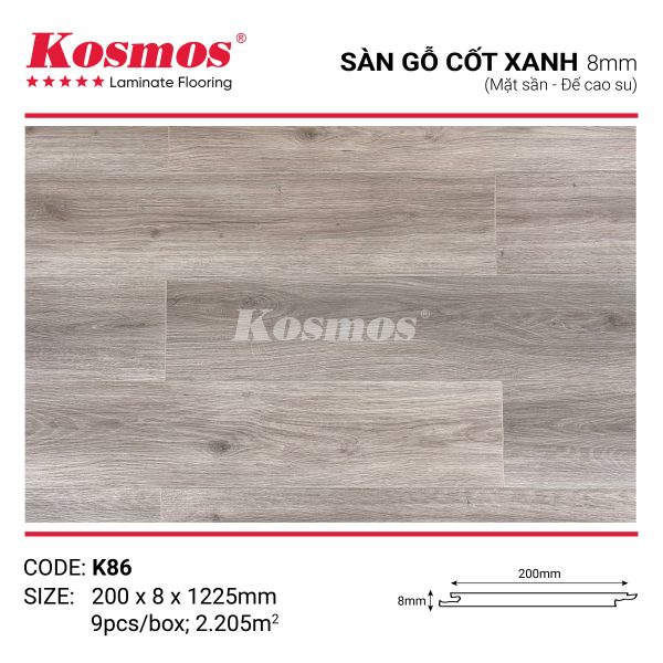 Bề mặt sần của sàn gỗ Kosmos K86 chống trầy xước và dễ lau chùi