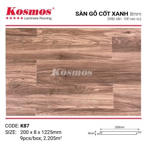 Bề mặt sần của sàn gỗ Kosmos K87 chống trầy xước và dễ vệ sinh