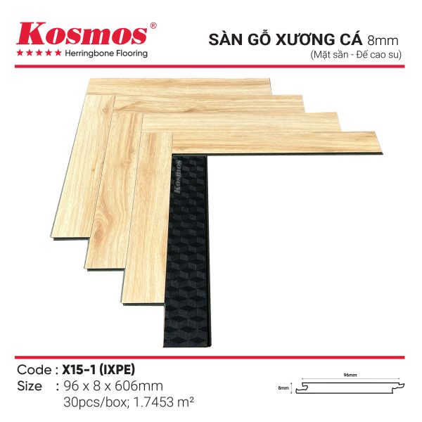 Đế cao su IXPE của sàn gỗ xương cá Kosmos X15-1 8mm cách âm và chống ẩm