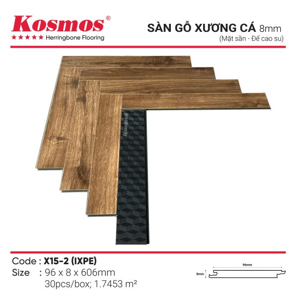 Đế cao su IXPE của sàn gỗ xương cá Kosmos X15-2 8mm cách âm và chống ẩm