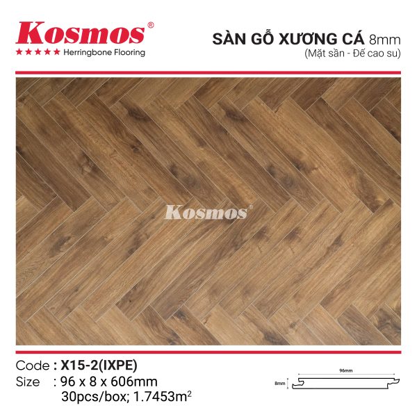 àn gỗ xương cá Kosmos X15-2 IXPE 8mm với đế cao su cách âm và thiết kế độc đáo