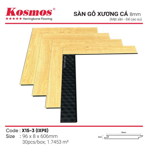 Đế cao su IXPE của sàn gỗ xương cá Kosmos X15-3 8mm cách âm và chống ẩm tốt