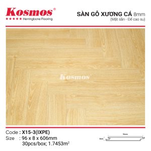 Sàn gỗ xương cá Kosmos X15-3 IXPE 8mm với đế cao su cách âm và thiết kế sáng tạo