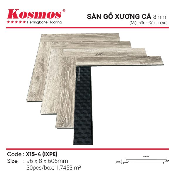 Đế cao su IXPE của sàn gỗ xương cá Kosmos X15-4 8mm cách âm và chống ẩm