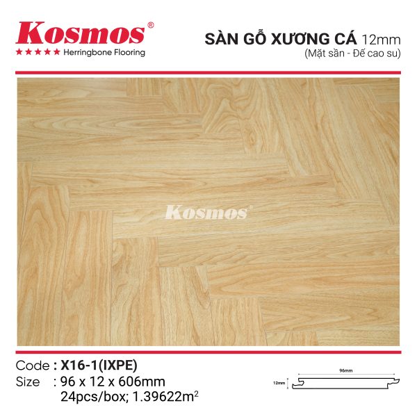 Đế cao su IXPE của sàn gỗ xương cá Kosmos X16-1 12mm giảm ồn và chống ẩm