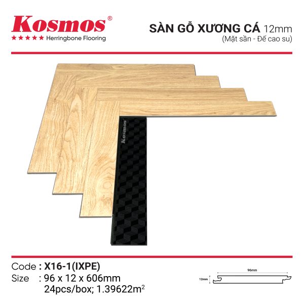 Bề mặt vân gỗ sần nhám của sàn gỗ X16-1 IXPE 12mm chống trơn, đế cao su giảm ồn