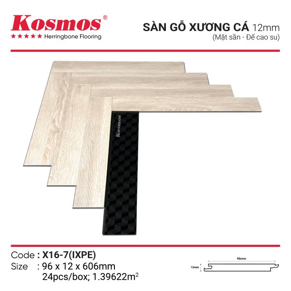 Lớp chống trầy AC4 bền bỉ trên sàn gỗ xương cá X16-7 IXPE